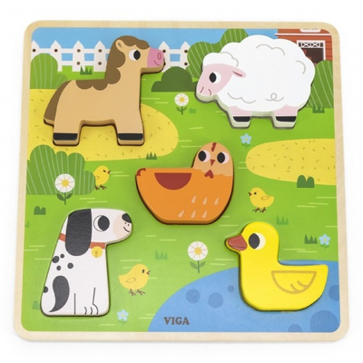 Viga Wooden Educational Toys Farm Tactile Puzzle