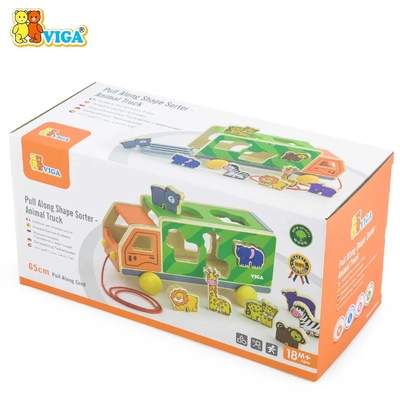 Viga Wooden Toy Pull Along Shape Sorter- Animal Truck