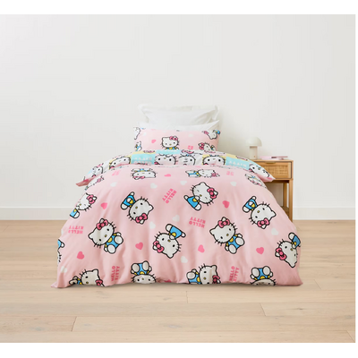 Hello Kitty Single Bed Quilt Cover Set Cotton - Reversable 