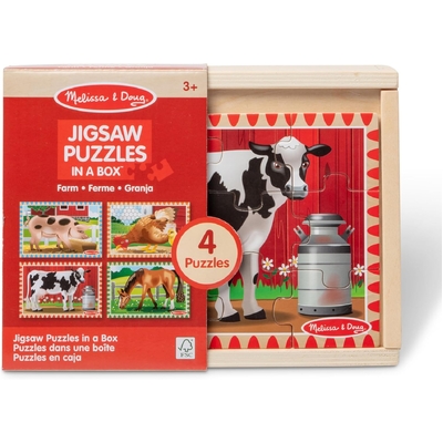 Melissa & Doug Wooden Jigsaw Puzzles in a Box Farm 4-in-1