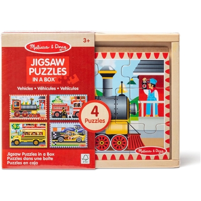 Melissa & Doug Wooden Jigsaw Puzzles in a Box Vehicles 4-in-1 (73106)