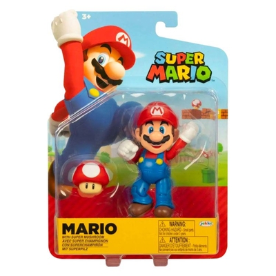 Super Mario 4" Mario Figure with Super Mushroom (Wave 47)