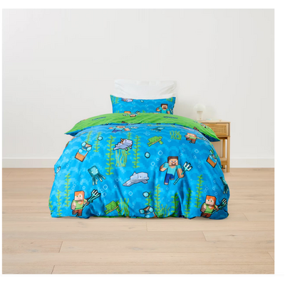 Minecraft Cotton Quilt Cover Set Single Bed - Blue