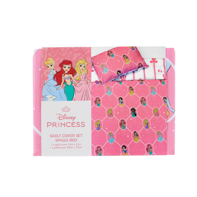 Disney Princess Cotton Reversible Quilt Cover Set -Single Bed Pink