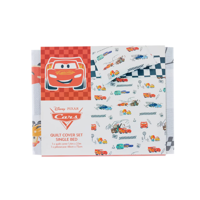 Disney Pixar Cars Cotton Reversible Quilt Cover Set - Single Bed 
