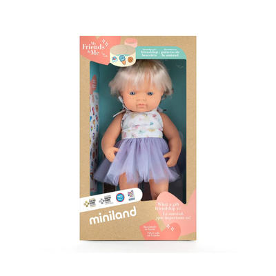 Miniland Educational My Friends & Me Baby Doll Caucasian blonde girl with Hearing Aid 38cm