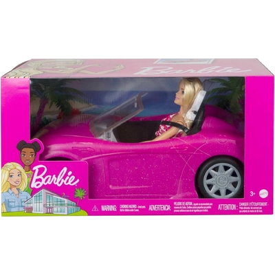 Barbie Doll & Car Playset Sparkly Pink 2-Seater Toy Convertible DJR55