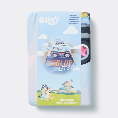 Bluey Reversible Kids Quilt Cover Set Bluey Let's go- Single Bed