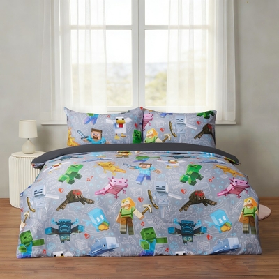 Minecraft Quilt Cover Set Double Bed - Grey