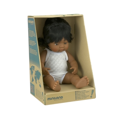 Miniland Educational Ethnic Baby Doll Latin American, Indian Girl 38cm