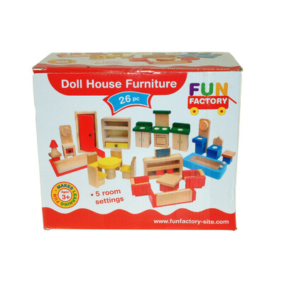 Fun Factory Wooden Doll House Furniture 26pc Set 