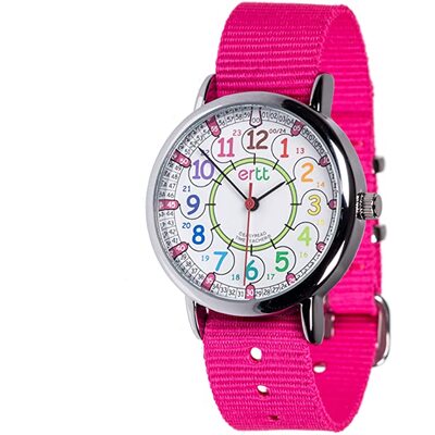 Ertt Easy Read Time Teacher Watch 12/24 hour Rainbow - Pink strap