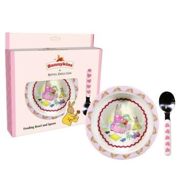 Bunnykins Feeding Bowl & Spoon ? Sweethearts Design Pink