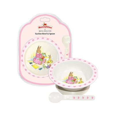 Bunnykins Melamine Suction Bowl & Spoon Feeding Set Sweethearts Pink
