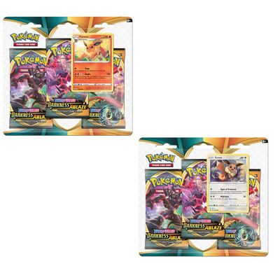 Pokemon TCG Sword & Shield Darkness Ablaze 3 Pack Blister Set of 2 Eevee and Flareon