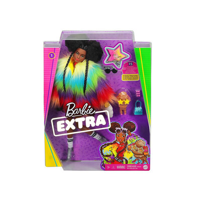 Barbie Extra Doll #1 in Rainbow Coat with Pet Poodle