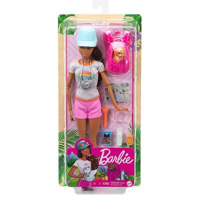 Barbie Hiking Doll, Brunette with Puppy & 9 Accessories,