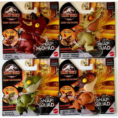Jurassic World Snap Squad Set of 4 (Spinosaurus, Triceratops, Carnotaurus, Velociraptor)