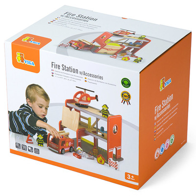 Viga Wooden Toy Fire Station W/Accessories