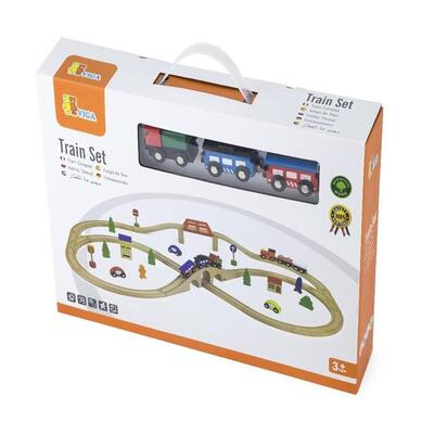 VIGA Wooden Pretend Play Toy 49pcs Train Set