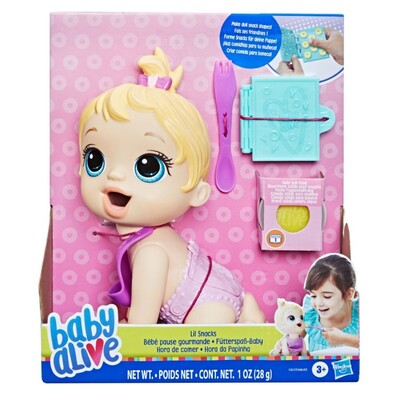 Baby Alive Lil Snacks Doll Eats and "Poops," 8-inch Baby Doll Blonde