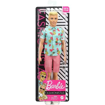 Barbie Fashionistas Ken Doll #152 Blonde Hair Blue Tropical-Print Shirt