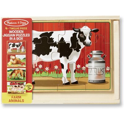 Melissa & Doug Wooden Jigsaw Puzzles in a Box Farm 4-in-1
