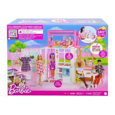 Barbie Furnished Multi-Level Dollhouse Playset HCD47