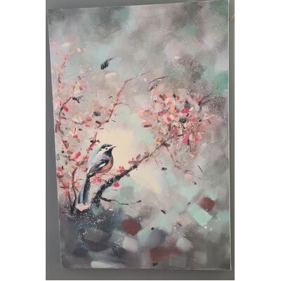 Bird Finch Flowers Hand Painted Oil painting Home Decoration 60x90 cm